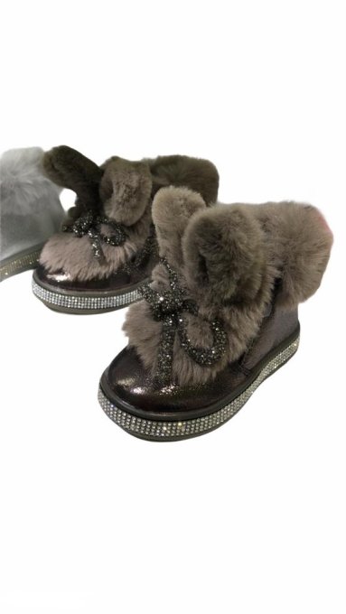 Bottines enfant hiver couleur bronze avec fourrure et strass