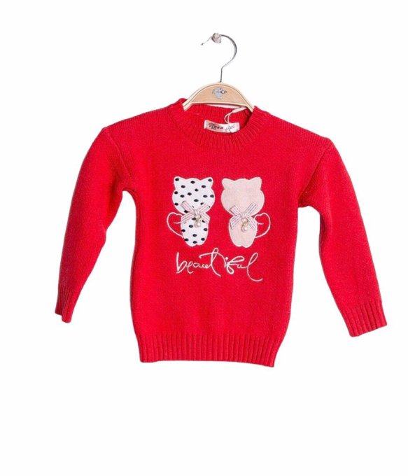 Pull-over rouge avec deux petits chatons beautiful