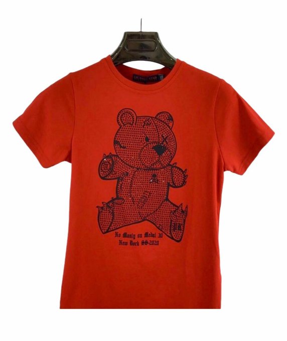 Tee-shirt rouge avec ourson et strass