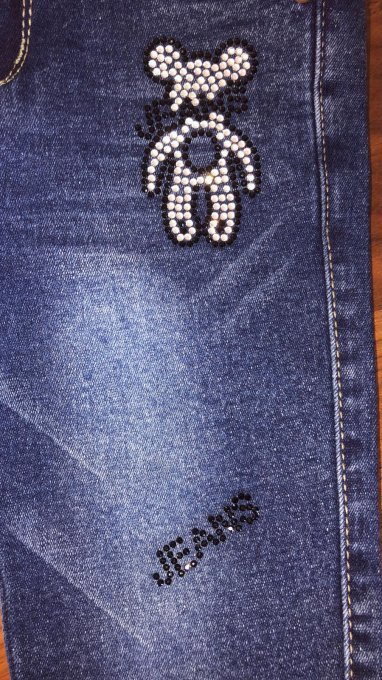 Jeans enfant avec souris et strass