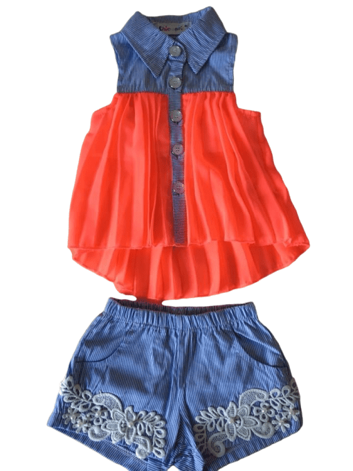 Ensemble short dentelle et haut orange fluo