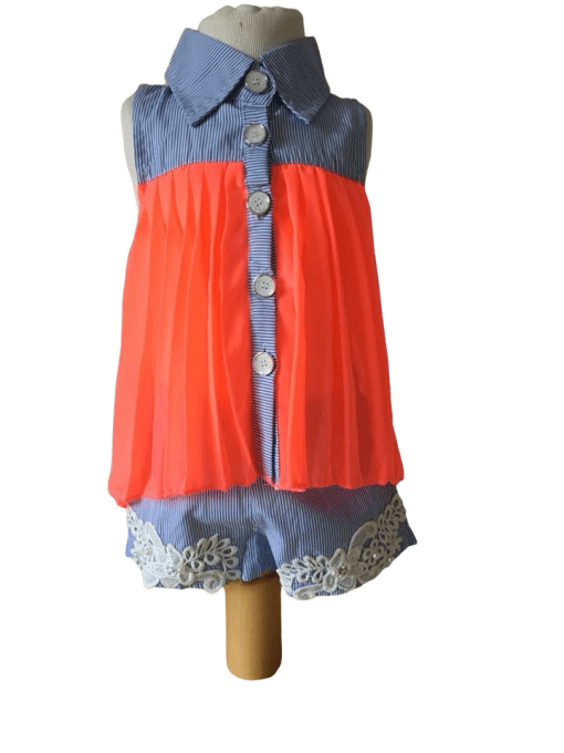 Ensemble short dentelle et haut orange fluo