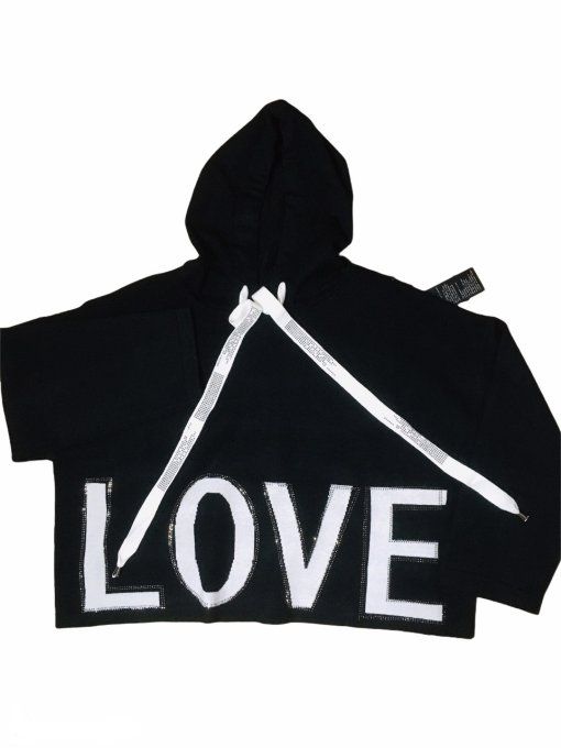 Pull à capuche Noir LOVE avec strass