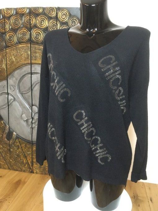 Pull Chic-Chic manche chauve souris et strass Rose