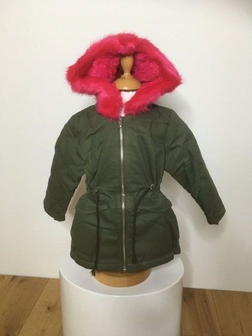 Parka enfant hiver kaki et fuchsia