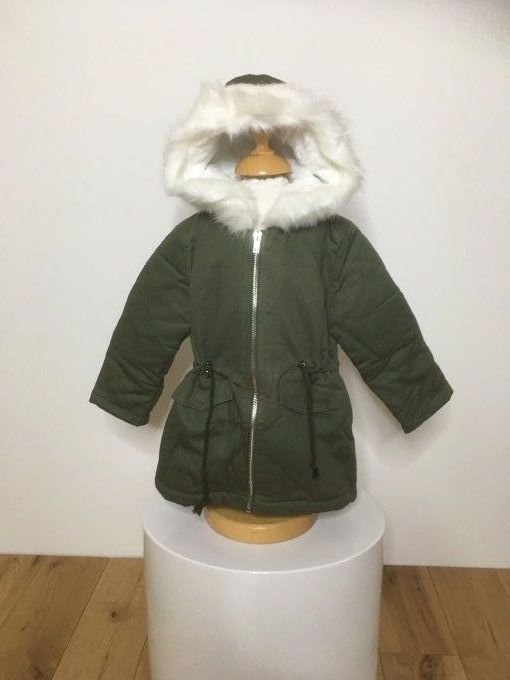 Parka enfant hiver kaki et blanc