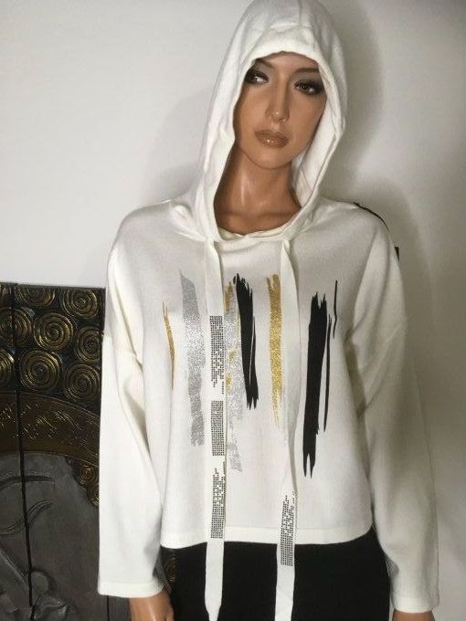 Pull à capuche Blanc motif graphe 