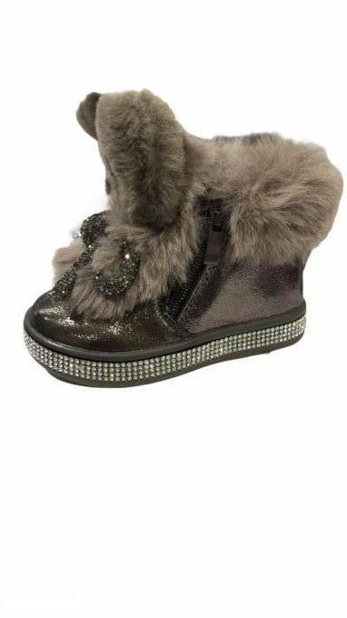 Bottines enfant hiver couleur bronze avec fourrure et strass