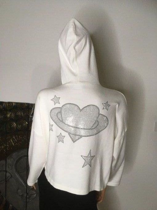 Pull à capuche Blanc motif Cœur astral 